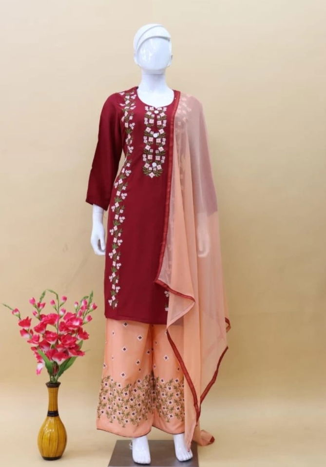 Shamal Rayon Embroidery Kurti With Bottom Dupatta Wholesale Market In Surat
